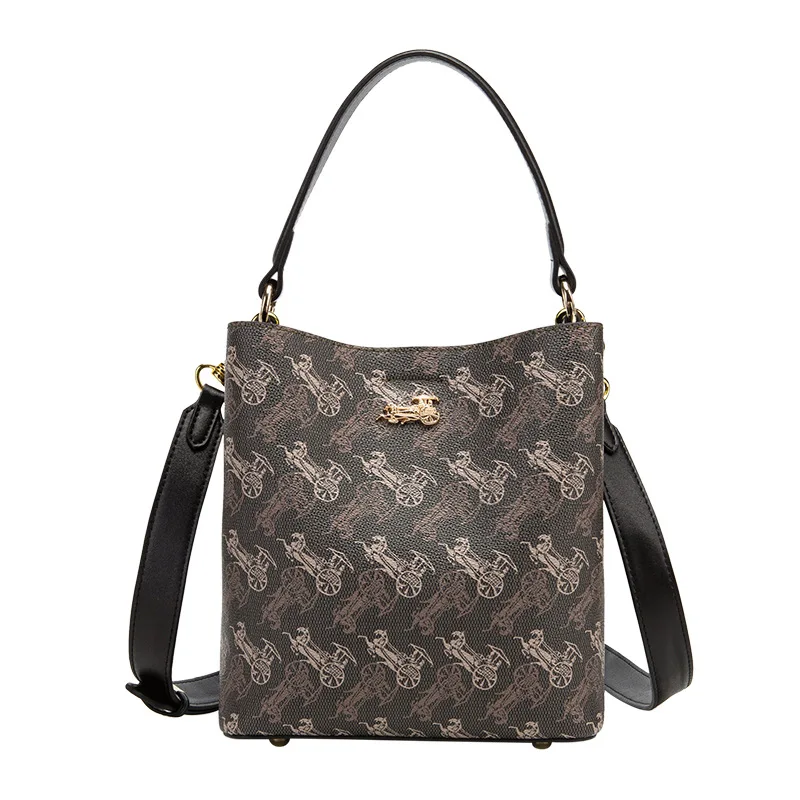 

Classic Lady Carriage Pattern Bucket Bag High Quality Splite Leather Shoulder Messenger Totes Famous Designer Purses and Handbag