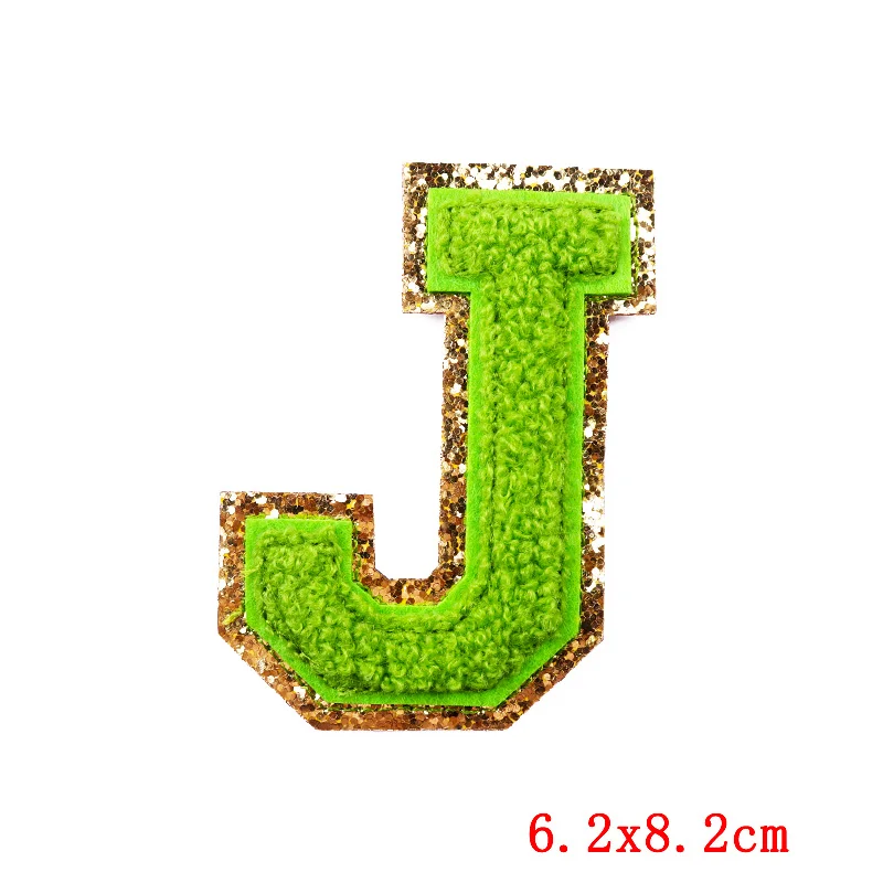 Зеленые нашивки с буквами и блестками полотенце вышитые для одежды сделай сам