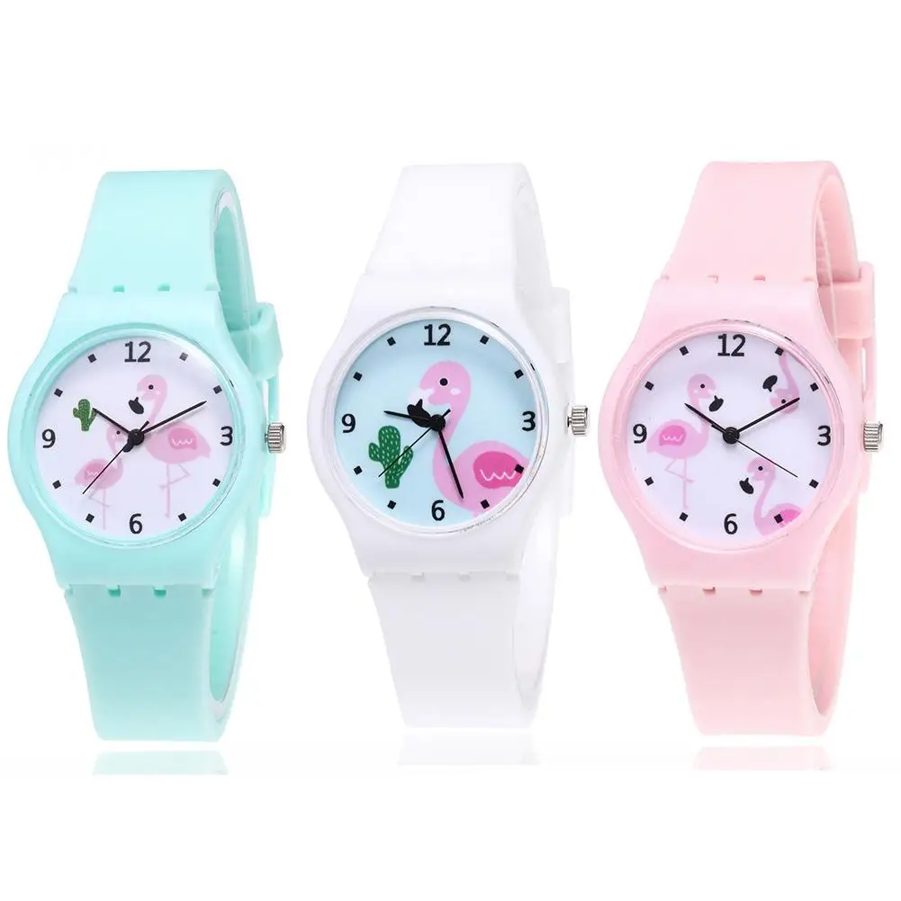 Часы Детские кварцевые с силиконовым ремешком и рисунком фламинго | Наручные