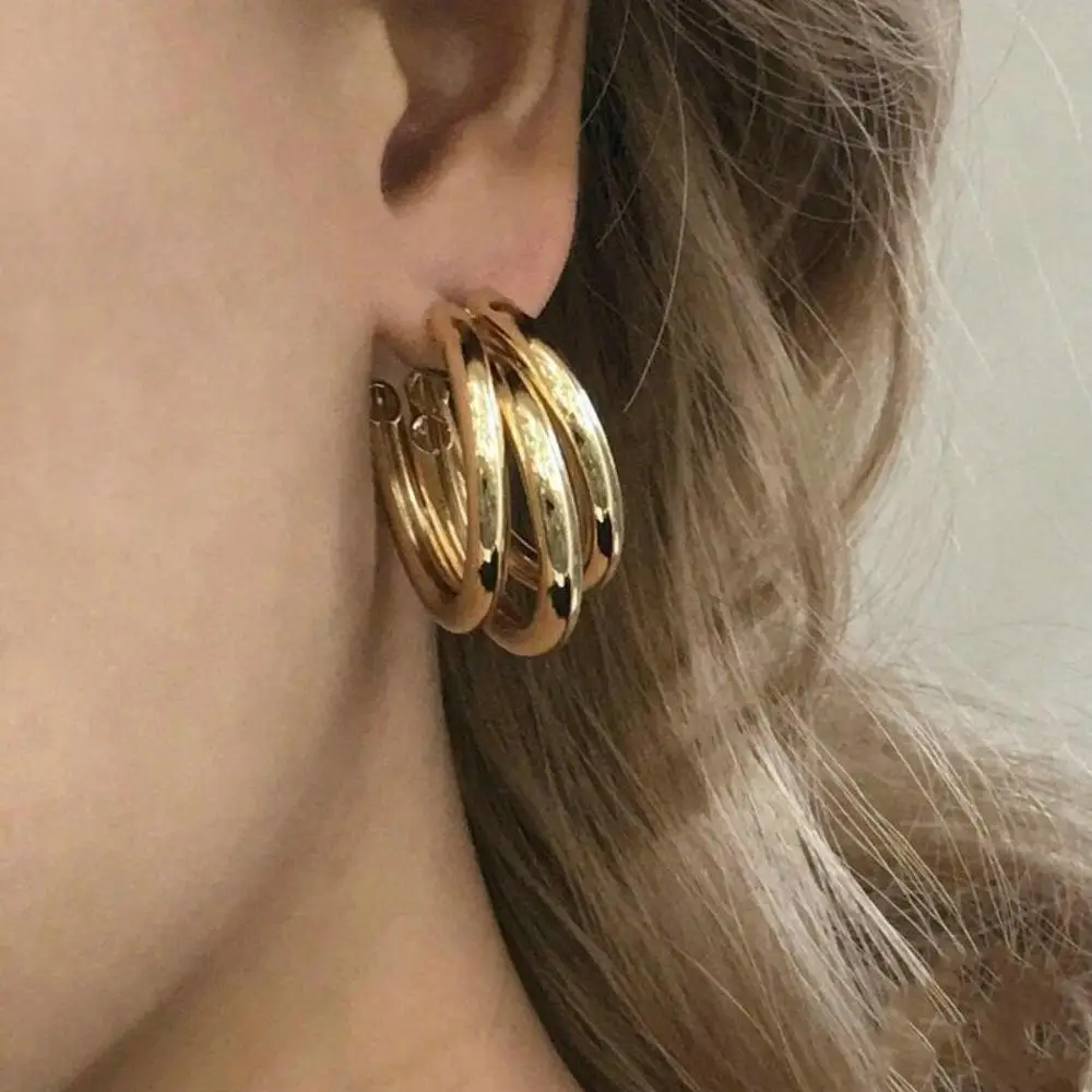 Модные простые серьги-кольца золотого цвета из латуни маленькие большие круглые