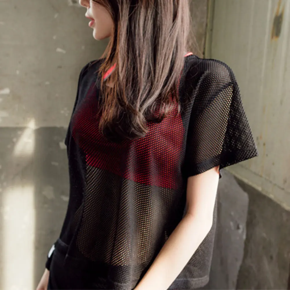Женская футболка с короткими рукавами для йоги сетчатая дышащая быстросохнущая