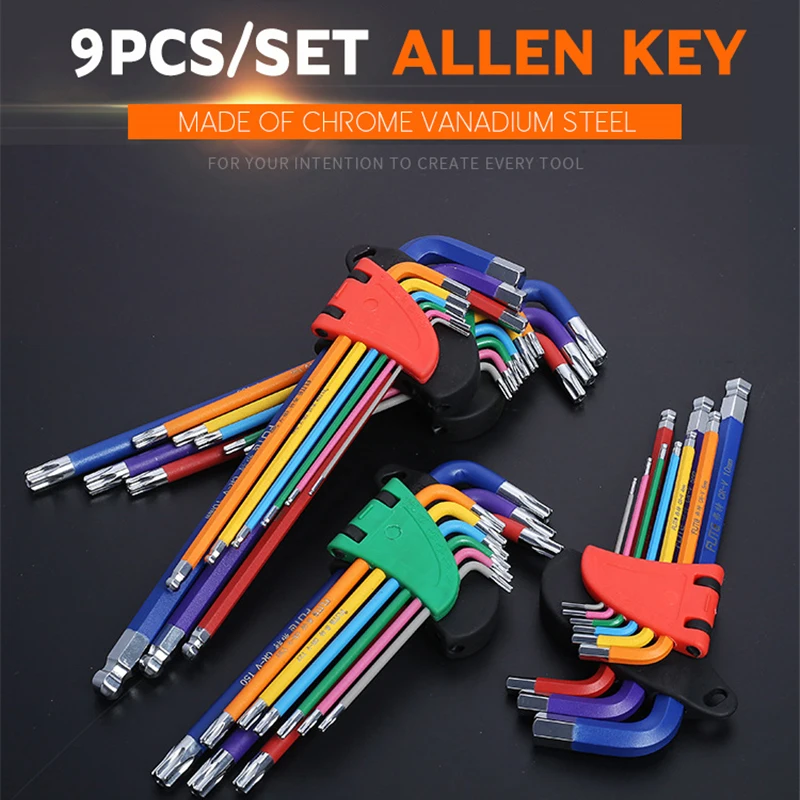 9pcs Allen Key Set Hex Wrench Screwdriver Set Colour Coding Wear-resisting Anticorrosion Hexagon Universal Spanner Hand Tool Kit