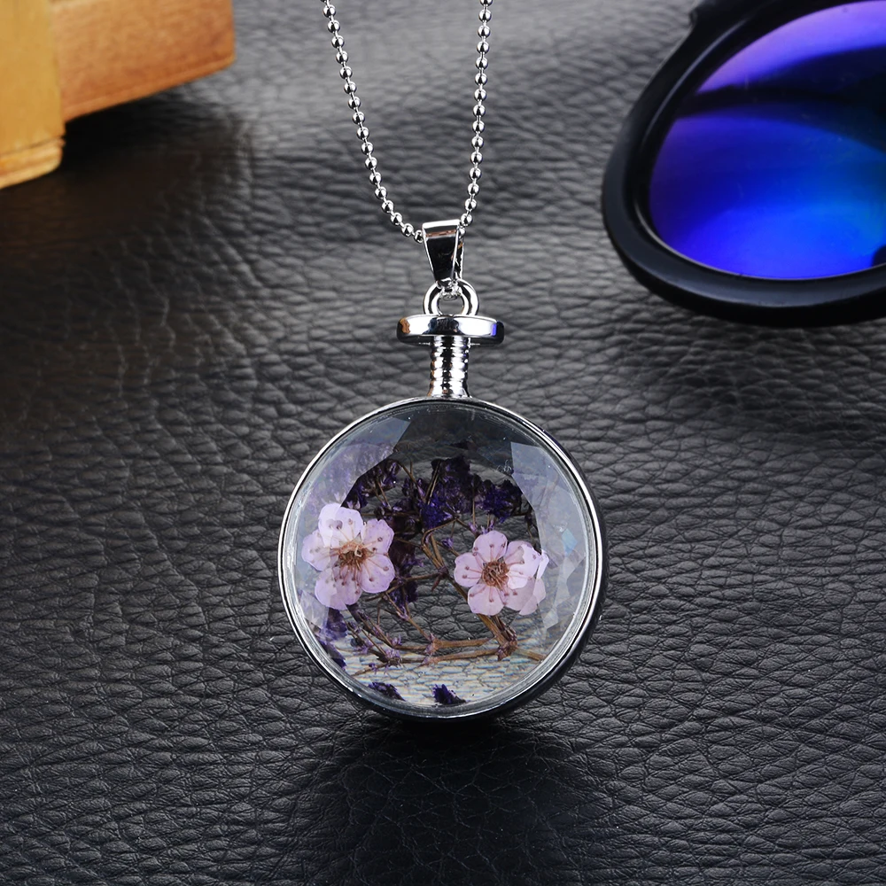 Модные сушеные цветы образец растения бутылки стеклянные ожерелья и подвески
