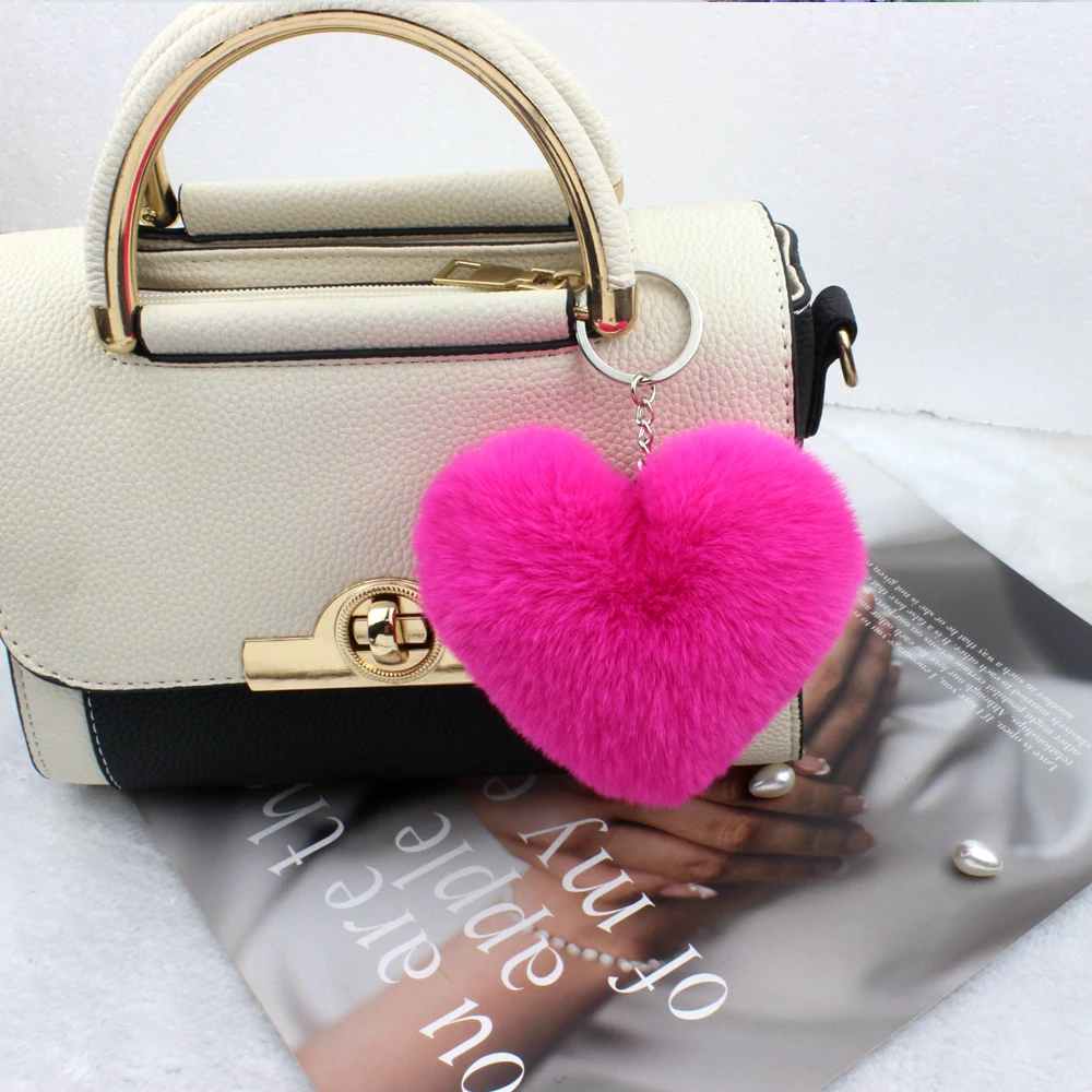 10 см милые пушистые брелки в виде сердца женские Брелки с помпонами из