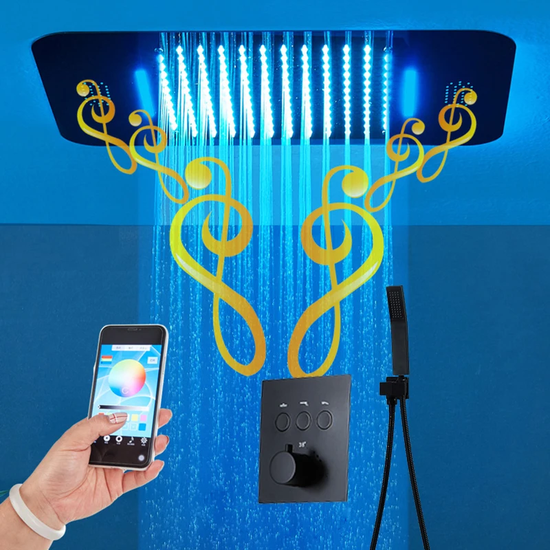 Bluetooth Музыка Светодиодная лампа душевой кран Набор дождевых душевых головок 304 SUS