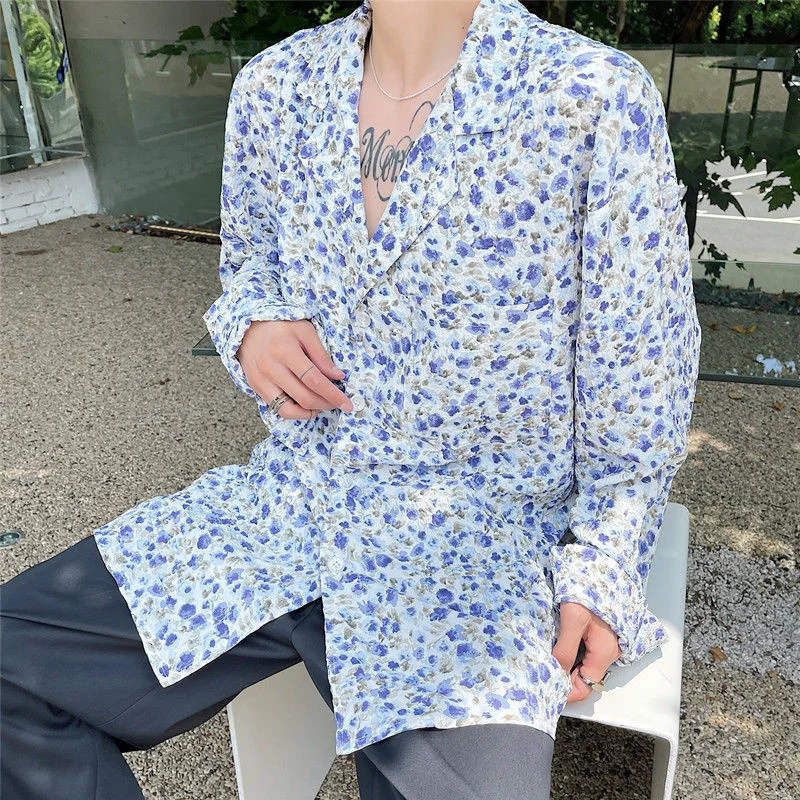 

Мужская одежда, Новинка осени 2021, рубашка с отложным воротником и длинными рукавами для мужчин, мужская Свободная Повседневная винтажная ун...