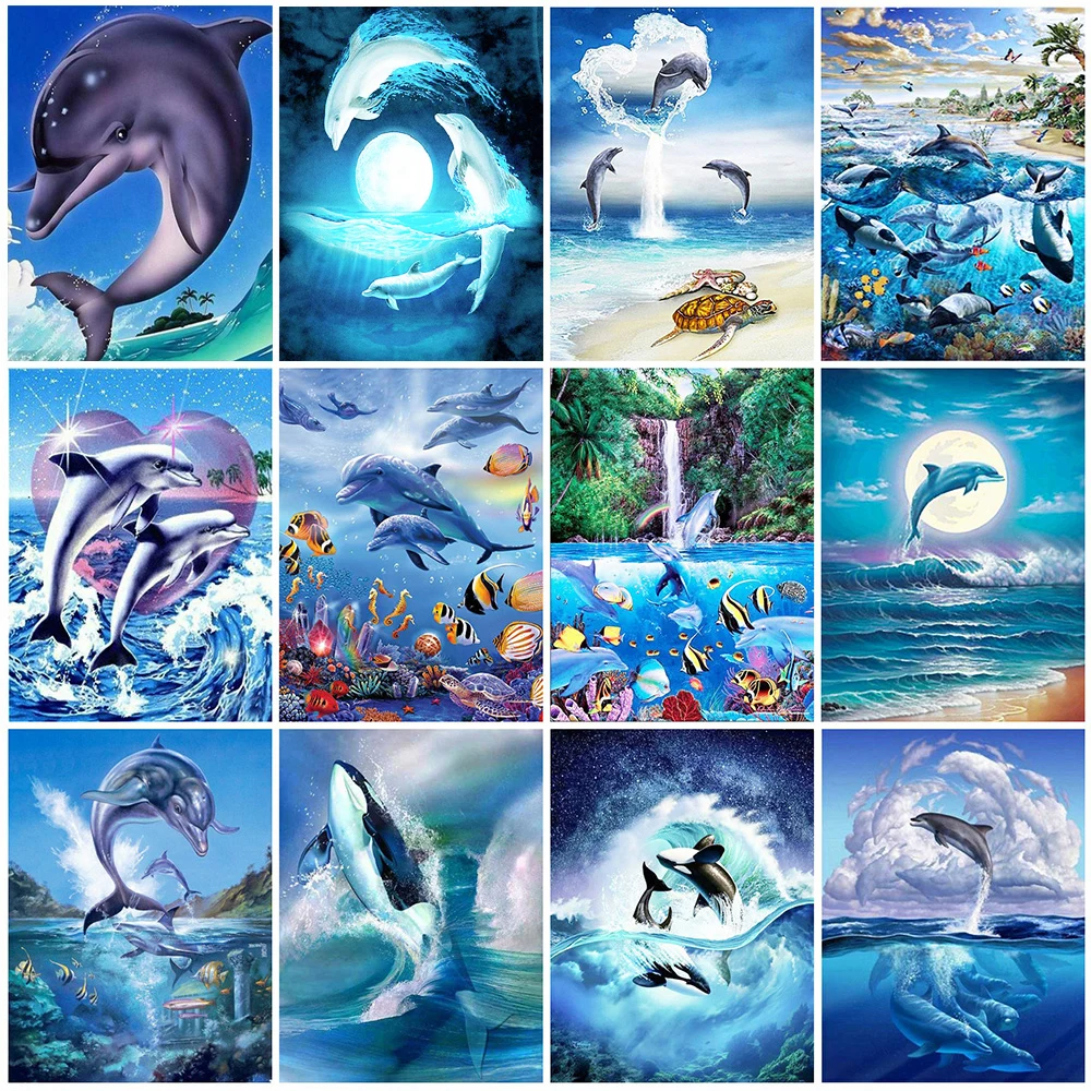 

Royal Secret Full Square/Round Drill 5D DIY Diamond Painting Animals Diamond Embroidery Dolphin Rhinestone Mosaic Crafts Kit