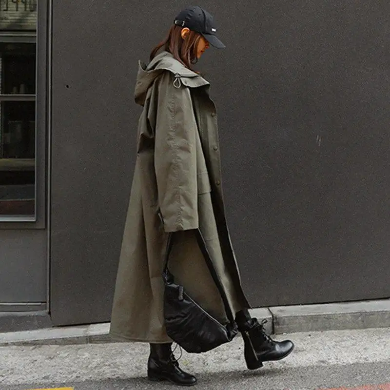 Тренчкот женский в Корейском стиле свободная ветровка болотного цвета с
