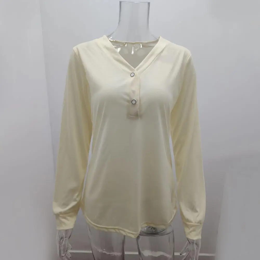 Новая стильная женская однотонная блузка на пуговицах с V-образным вырезом и