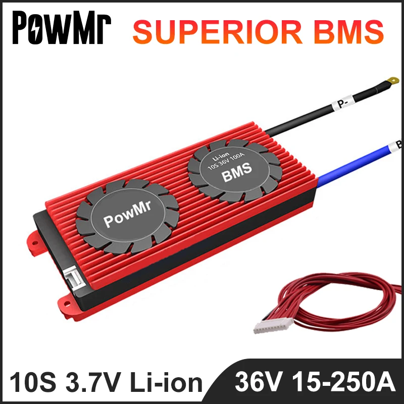 

PowMr 3.7V 10S Li-ion 36V 15A 30A 40A 50A 60A 80A 100A 150A 200A 250A Lithium Battery Protection Board BMS Balance Cell Ebike