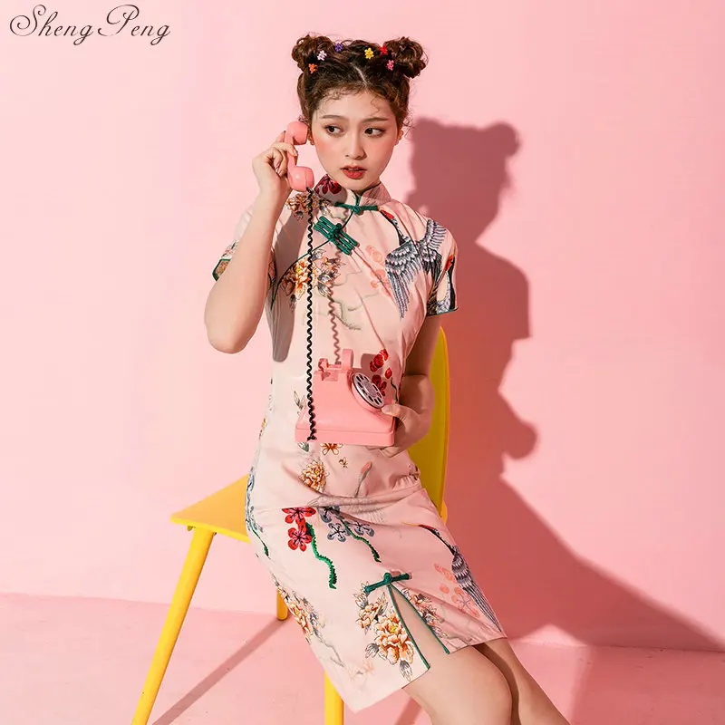 2019 очаровательное традиционное платье Ципао с китайским воротником стойкой