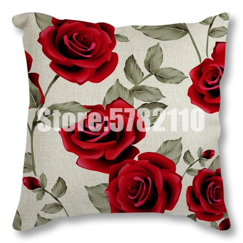 Pillow Covers 45*45 Showy & Colorful Polyester Cushion Cover Roses Flower Pattern Cotton Linen Throw Car Home Decoration | Дом и сад