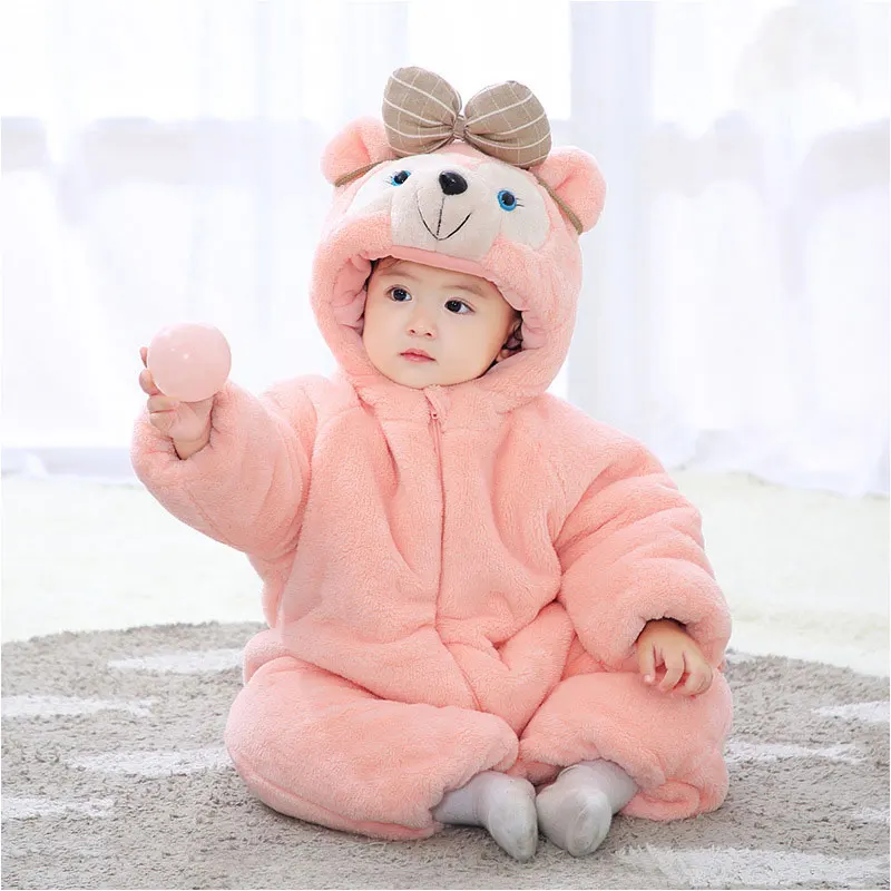 pink Милый BearKigurumis Детские Зимняя одежда Thinkening теплая Пижама для новорожденных и мальчиков ползунки для девочек домашняя одежда для детей костюм животного костюм на молнии - Цвет: pink