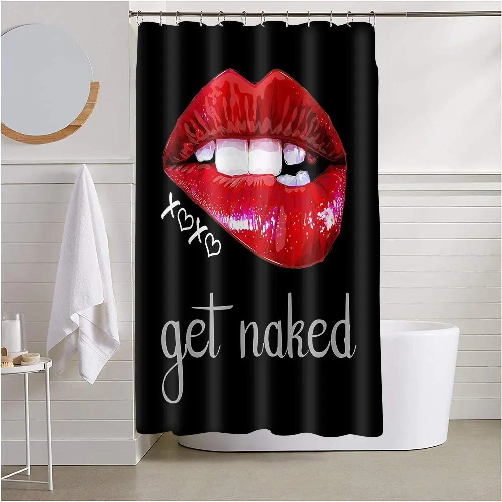 

Занавеска для душа с красными губами, привлекательная красная рубиново-красная занавеска для ванной, украшение с крючками, водонепроницаем...