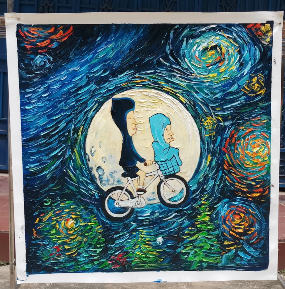 Ручная роспись палитра нож искусство картина масляная живопись БИВИС и пуговицы