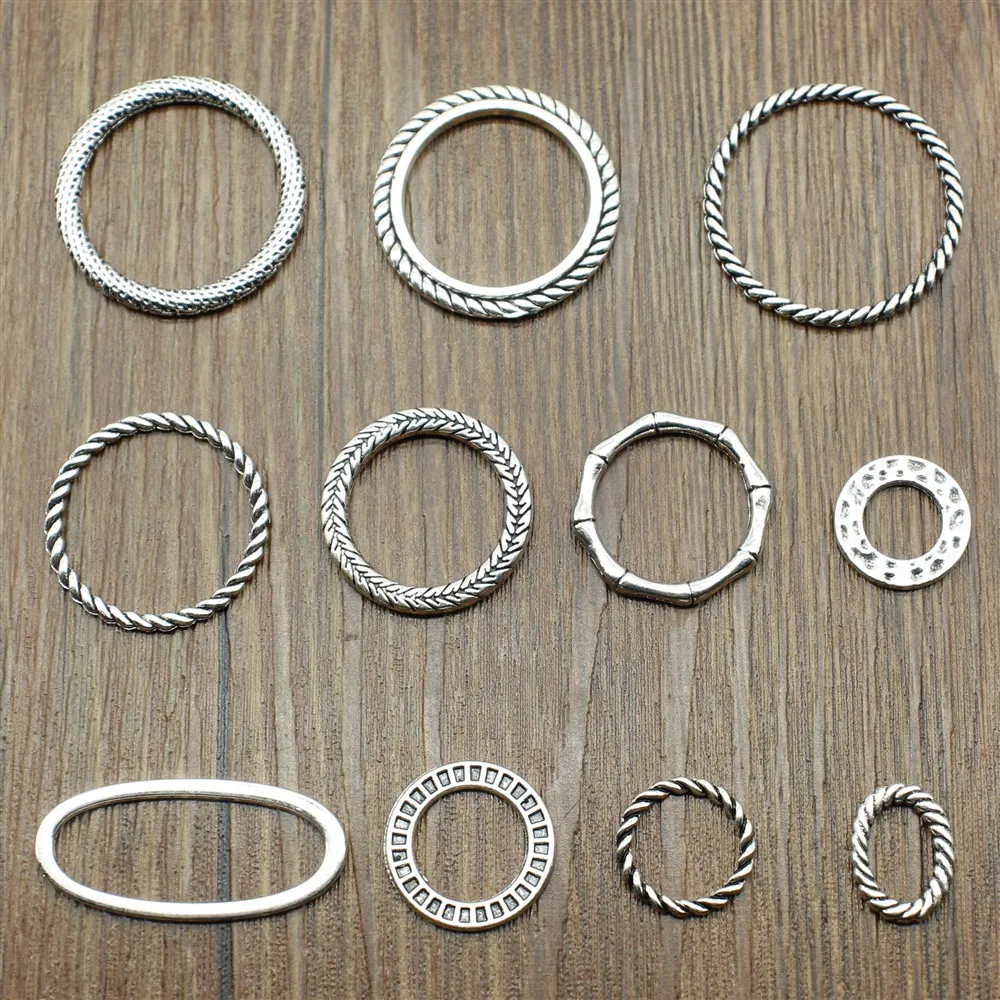 10pcs Charms Round & Oval Loops Connector DIY Jewelry Findings For Jewelry Making Accessories Antique Silver Color