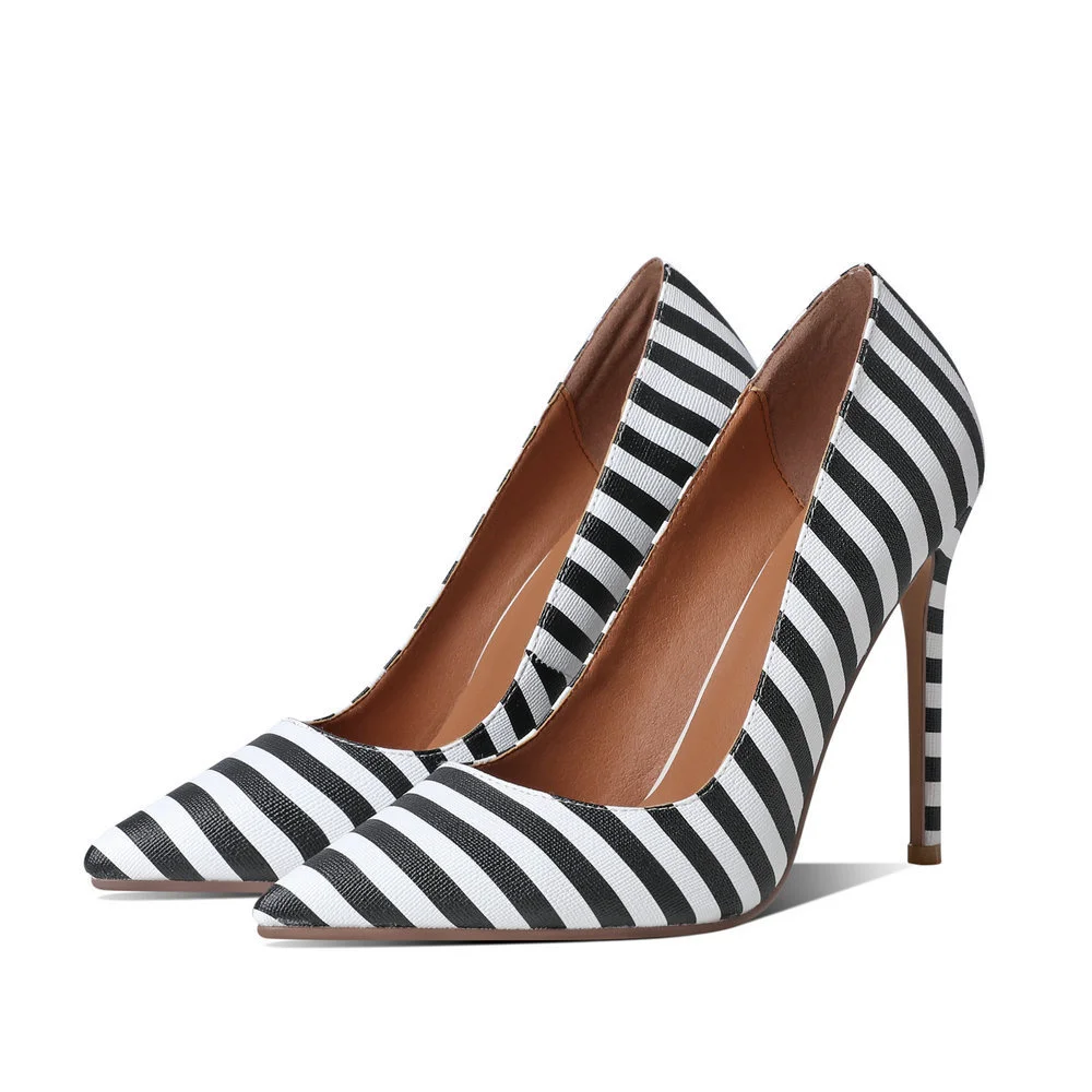 

black and white color matching thin heel shoes pointed high heels 12cm / fashionable women's shoes