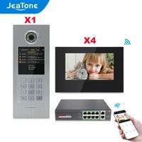 jeatone 7inch wifi ip touch screen large building video intercom for 4families access control system rfid cardapp remote unlock