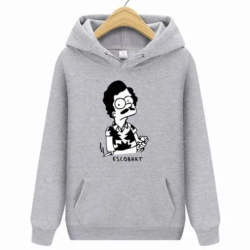 Толстовки ESCOBART Simpson, мужская толстовка с капюшоном, женские свитшоты, негабаритный черный цвет, Осень-зима, хип-хоп, мужские толстовки, толстовка - Цвет: Серый