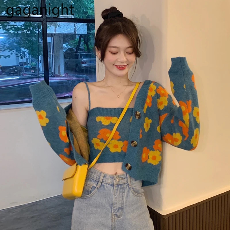Gaganight цветочный винтажный кардиган для женщин укороченные топы тонкий шикарный в