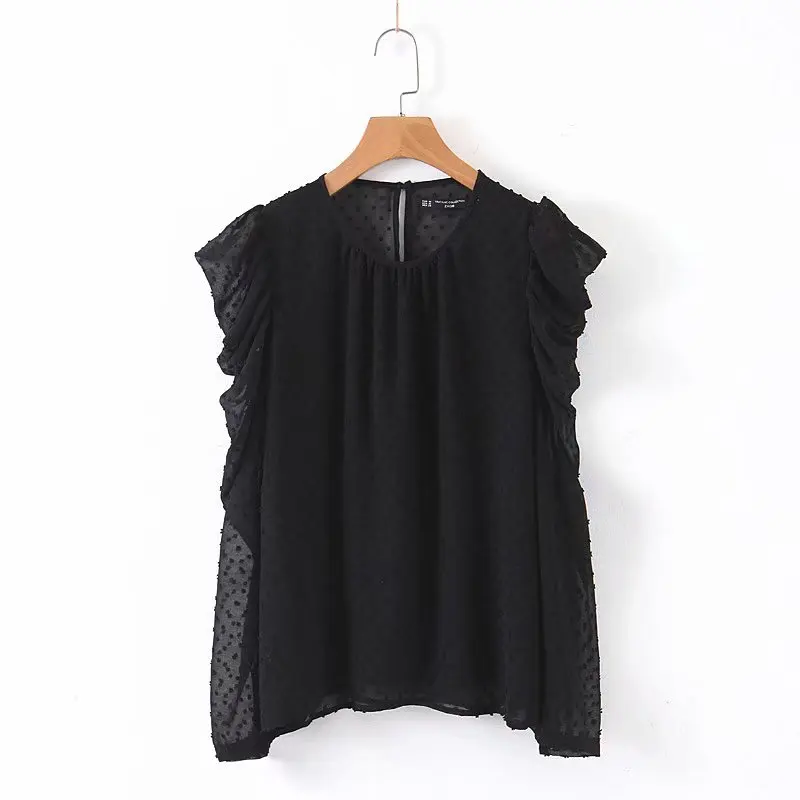 2019 женская элегантная однотонная шифоновая блузка с круглым вырезом
