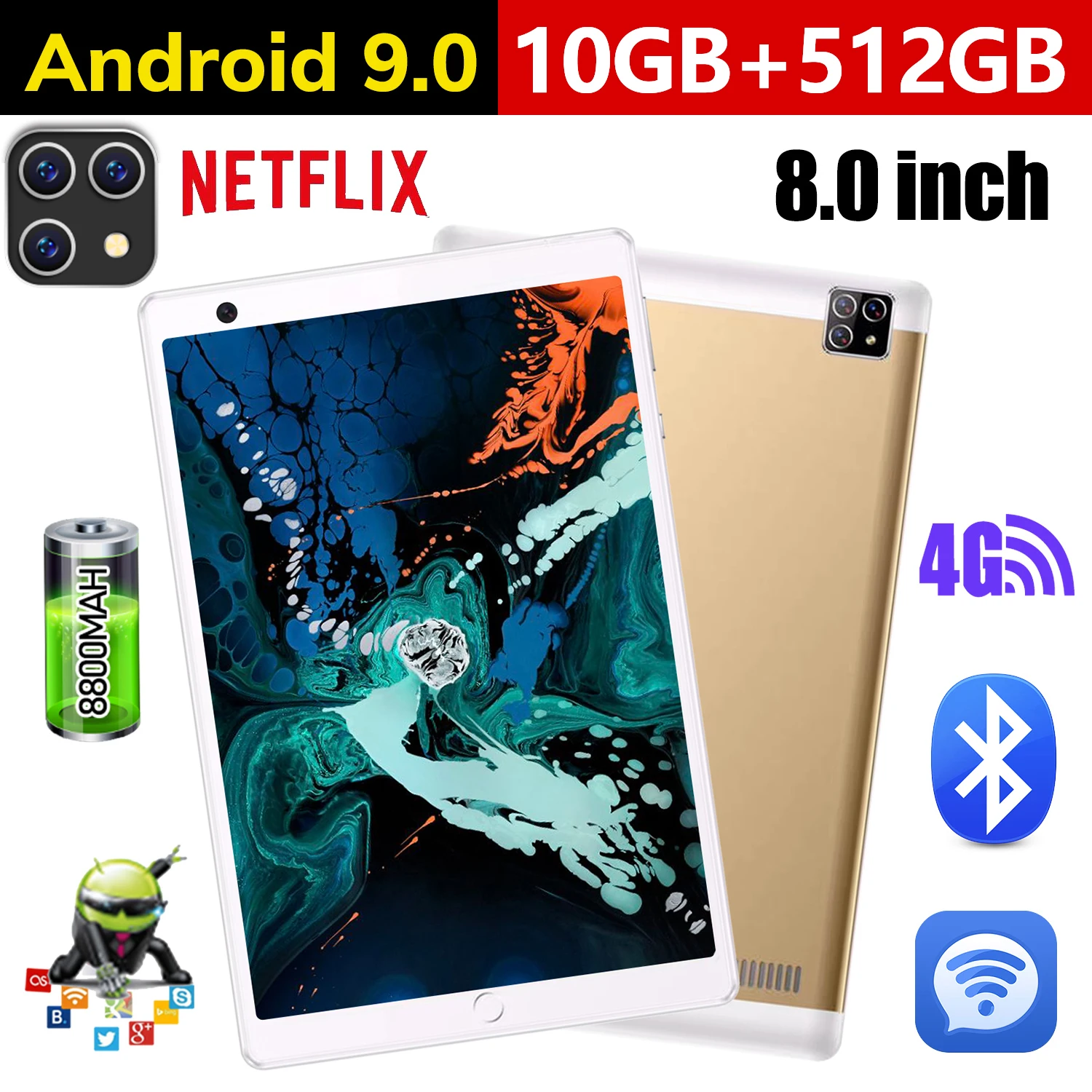 

Global version S11 New 8.0 inch tablet Octa Core 4G Phone Call Google Market GPS WiFi FM Bluetooth Android 9.0Tablets 10G+512G