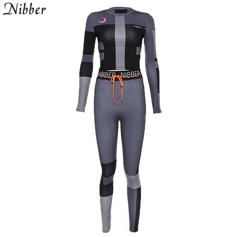 Nibber черная Лоскутная Спортивная одежда для отдыха, комплекты из 2 предметов, Женские Эластичные Обтягивающие Леггинсы с принтом, укороченные топы, спортивные костюмы для бега - Цвет: Черный