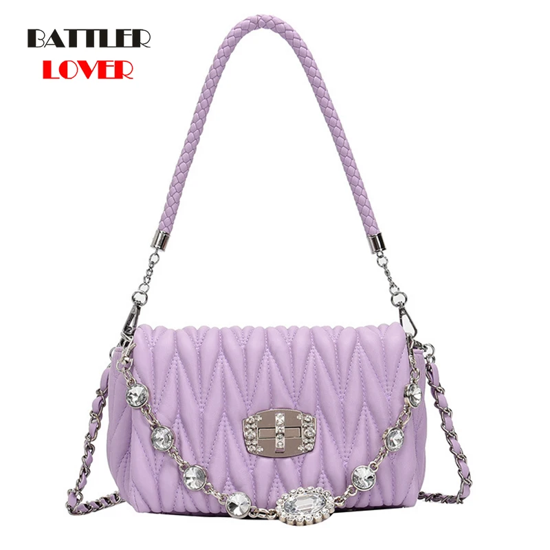 

Женская квадратная сумка-книжка, дизайнерская сумка-мессенджер из искусственной кожи высокого качества с жемчужной цепочкой и алмазным за...