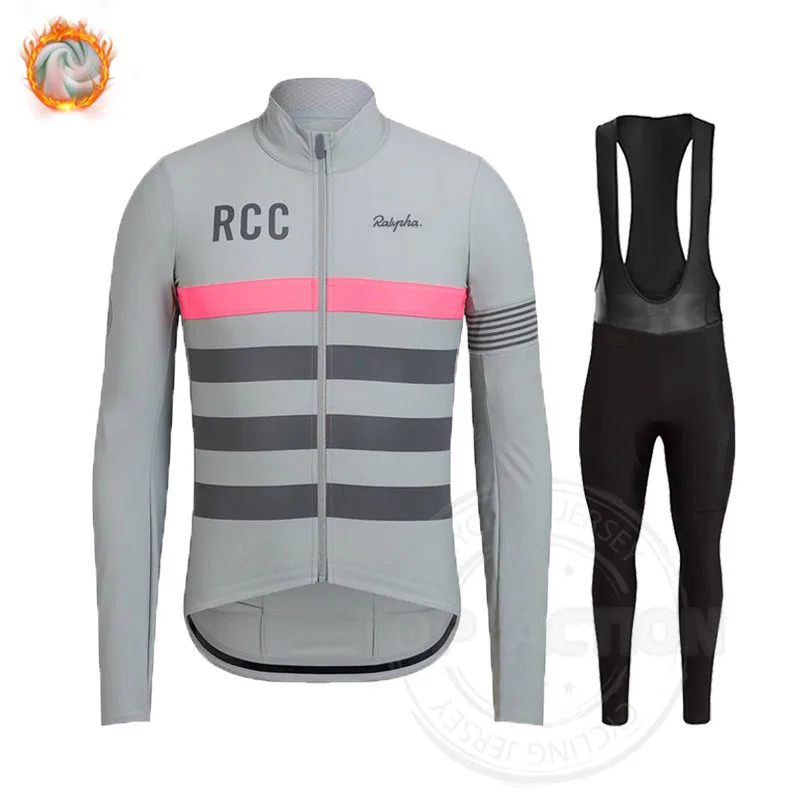 

RCC New Winter Thermal Fleece Set Cycling Clothes Raphaful Men's Jersey Suit Sport Riding Bike MTB Clothing Bib Pants Warm Sets