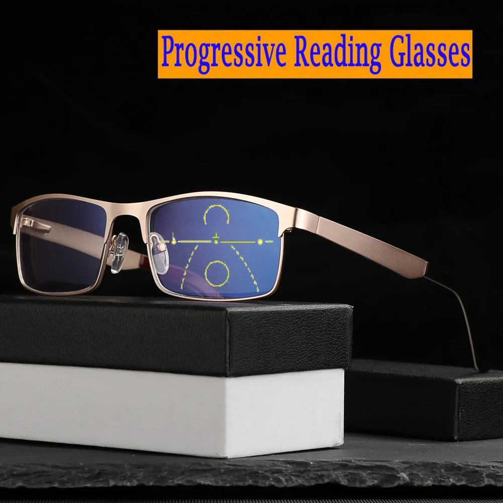 

Aluminium Frame Anti-Blue Light Progressive Multifocal reading glasses Men Smart Zoom Bifocal Multifocus Presbyopic glasses
