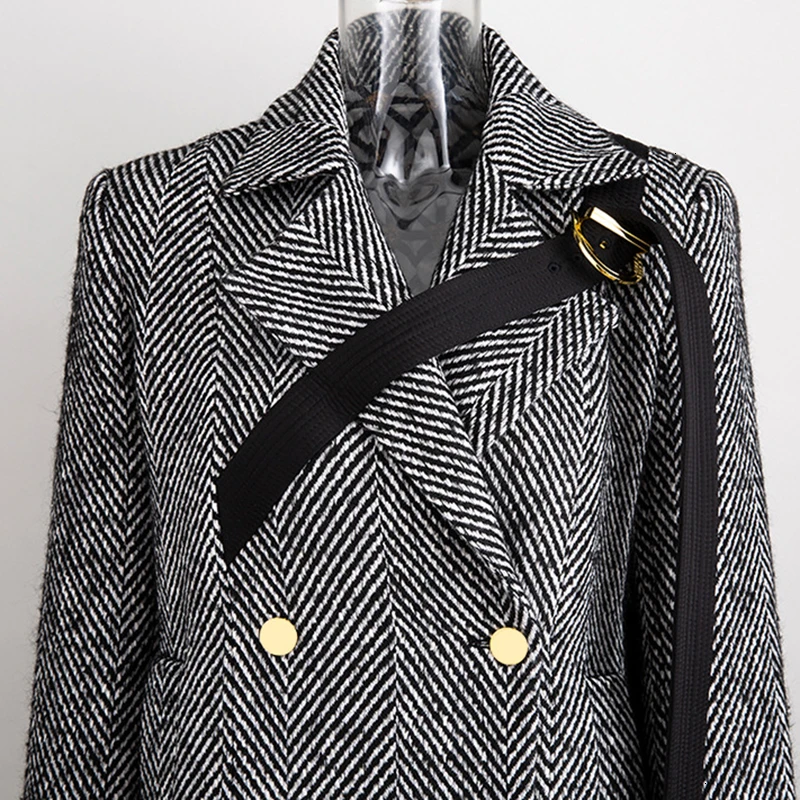 Женский Асимметричный костюм CHICEVER полосатый блейзер с отложным воротником и