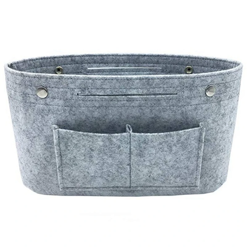 

2 Pcs Women Fashion Felt Cloth Inner Bag Fits in Insert Handbag Multi-Pockets Cosmetic Bags Organizer, Gray & Pink