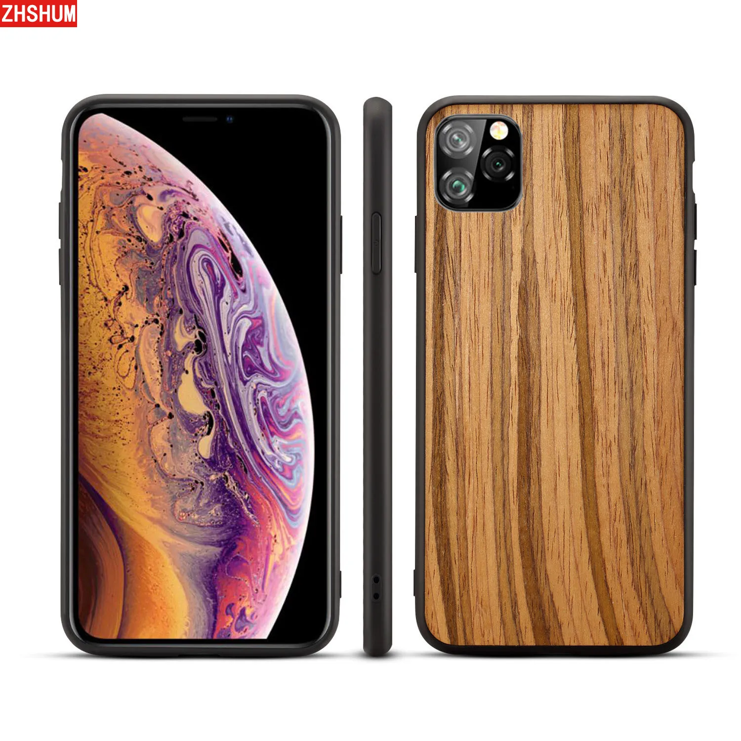 Деревянный картон для Iphone 11 Pro Max углеродного волокна Мягкий силиконовый бампер