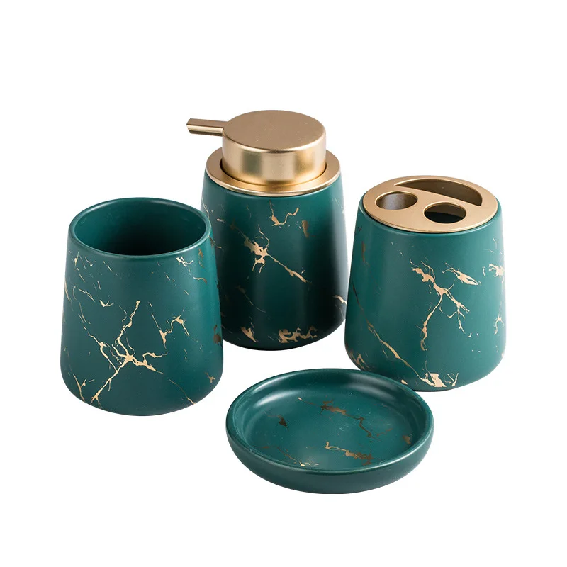 

High Quality Ceramic 3PCS Bathroom Set Toilet Mouthwash Cup Toothbrush Cup Liquid Soap Dispenser Bathroom Accessories Set LD131