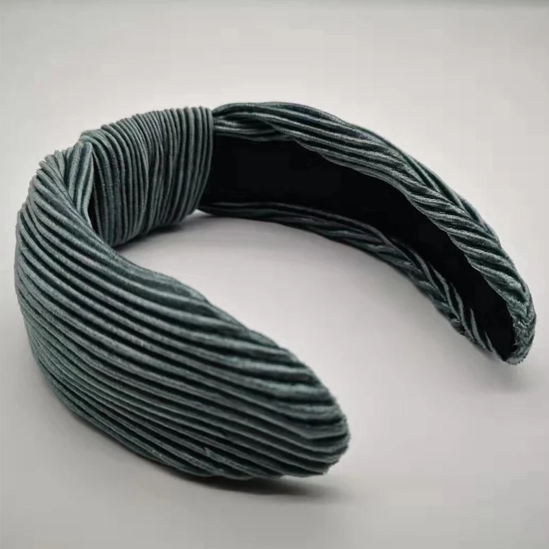 Винтажные плиссированные однотонные широкие повязки на голову с узлом для