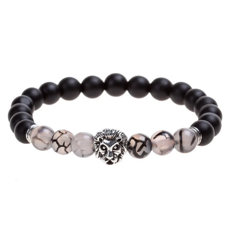 

2021 New Frosted Black Dragon Stone Lion Head 8mm Bead Bracelet