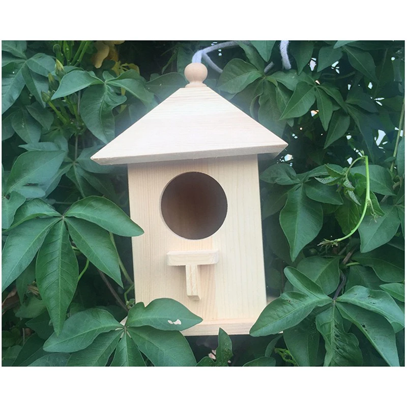 

Bird Cage Birdhouse DIY Paint for Birdwatching with Perch Natural Wood Pine Frame for Finches and Songbirds Heavy Duty Outdoor