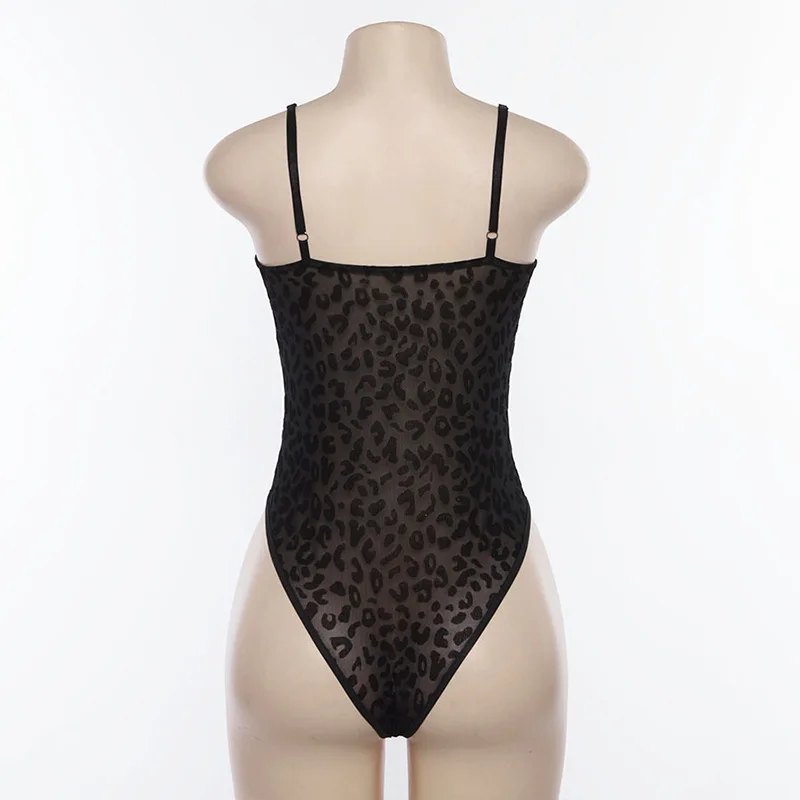 

sexy bodysuit women mesh bodycon black strapless jumpsuit lace tops streetwear leopard womens backless rompers club body suit