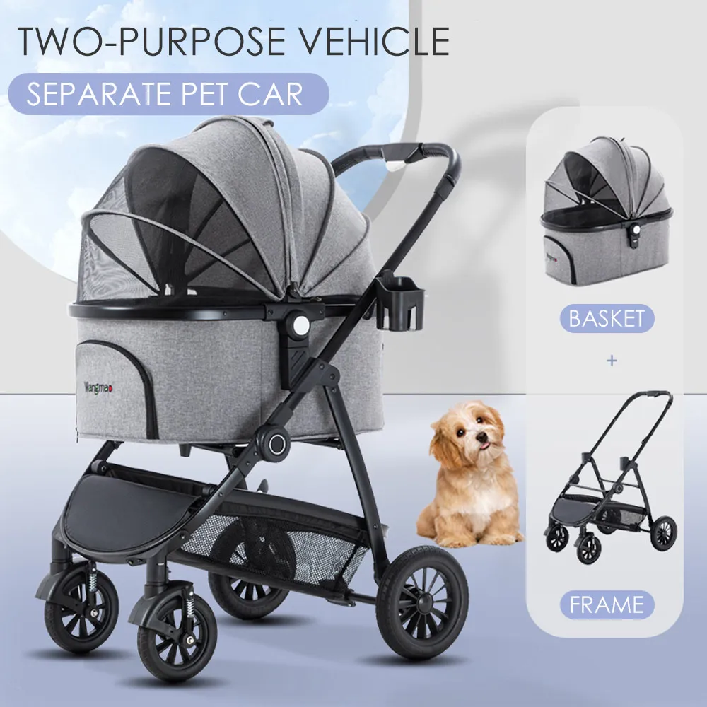 Pet Stroller Dog Stroller Four-wheeled Outing Detachable One-shoulder Handbag Pet Carrier Bag for Baby Stroller Outdoor Travel