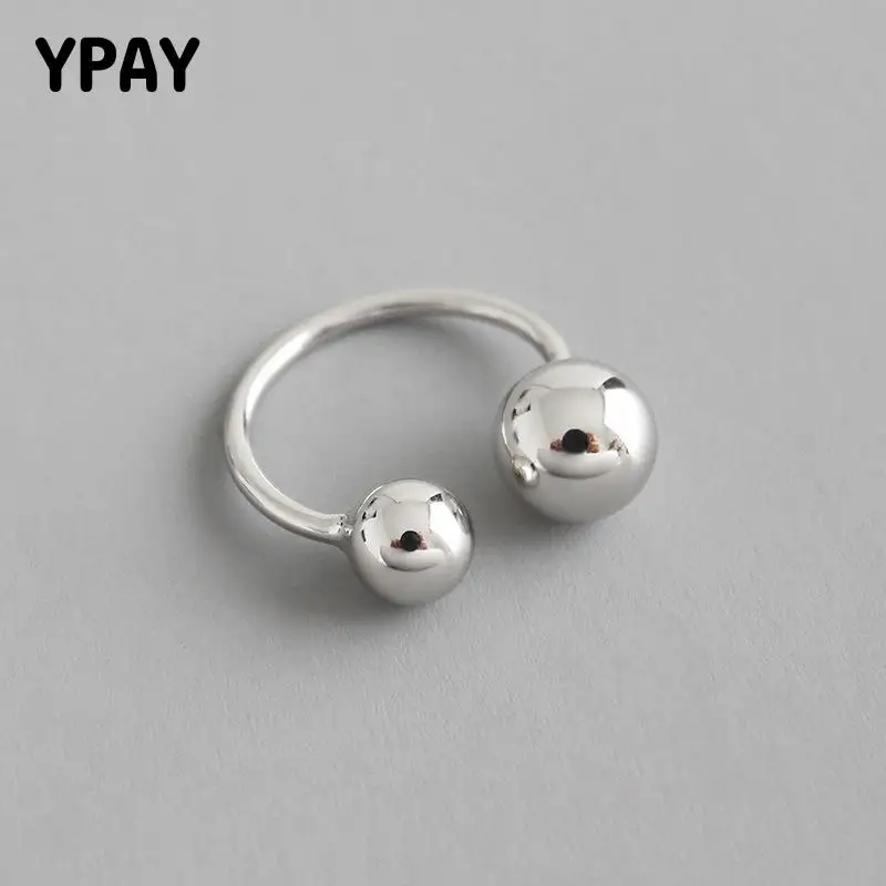 Женские кольца с двумя бусинами YPAY серебряные открытые большим и маленьким