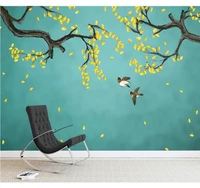 xue su large custom mural wallpaper hand painted ginkgo gongbi flowers and birds new chinese background wall decoration painting