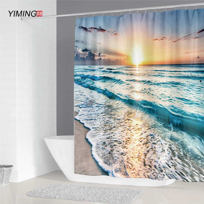 Пляжная 3d шторка для ванной комнаты водонепроницаемая душевая занавеска из