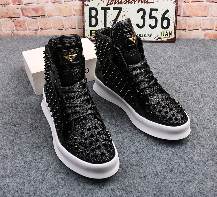 Luxury rivet designer sneakers men's shoes high-top gold red light sole casual platform zapatillas hombre punk | Обувь