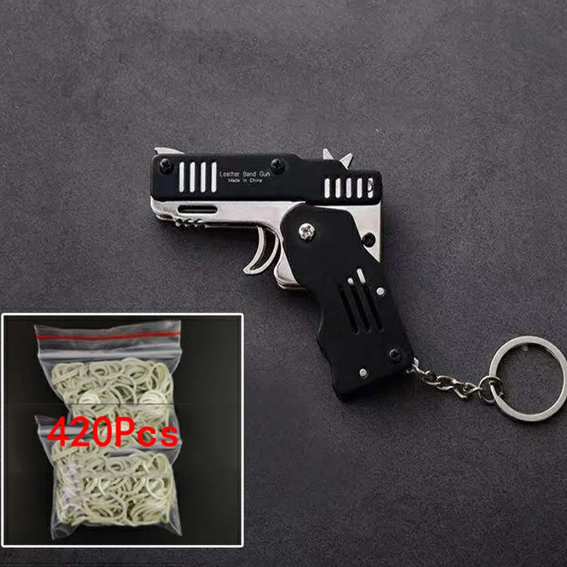 Mini Folding Stainless steel Rubber Band Launcher Gun Hand Pistol Guns Shooting Toy Gifts Boys Outdoor Fun Sports For Kids | Игрушки и