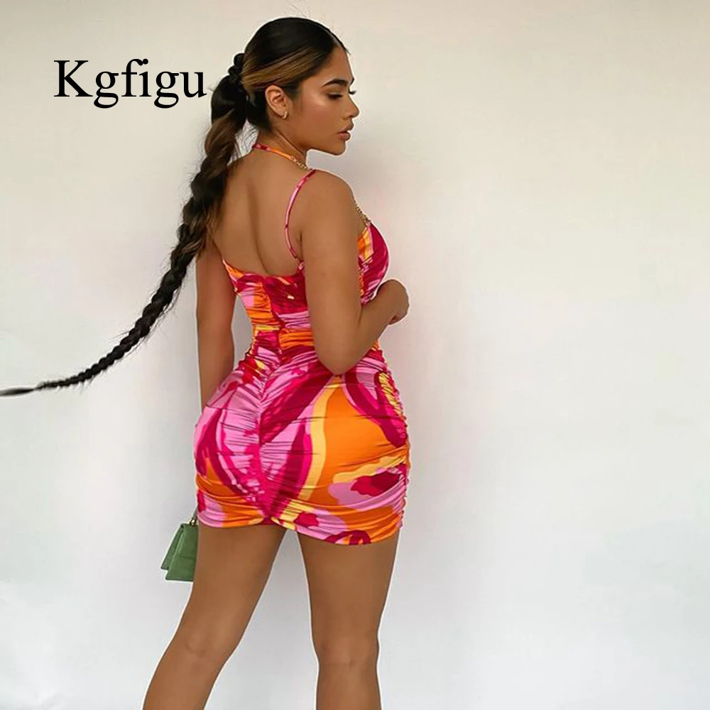 

KGFIGU платья для женщин 2021 Лето Новое поступление Дамское Платье на бретельках с принтом и окрашиванием модное сексуальное облегающее платье