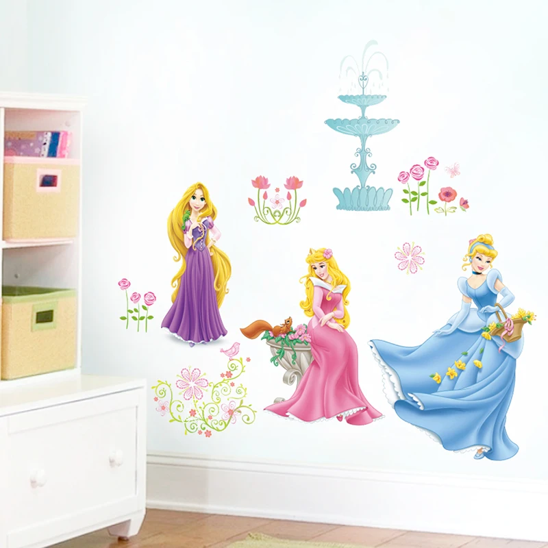 Cartoon Disney Rapunzel Cinderella Princess PVC Wall Stickers For Kids Girls Bedroom Accessories Home Decor Mural Art Decal | Дом и сад