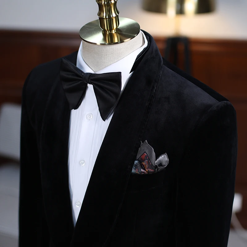

Brand Party Wedding Golden Velvet Blazer Men England Style Single Button Business Suit Jacket Winter Black Formal Coat Oversize