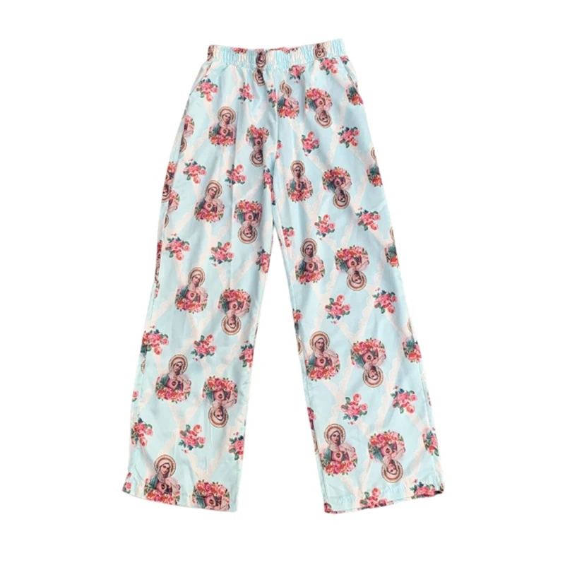 

Брюки женские с эластичным поясом, Свободные повседневные Прямые Штаны в винтажном стиле, с мультяшным принтом, летние