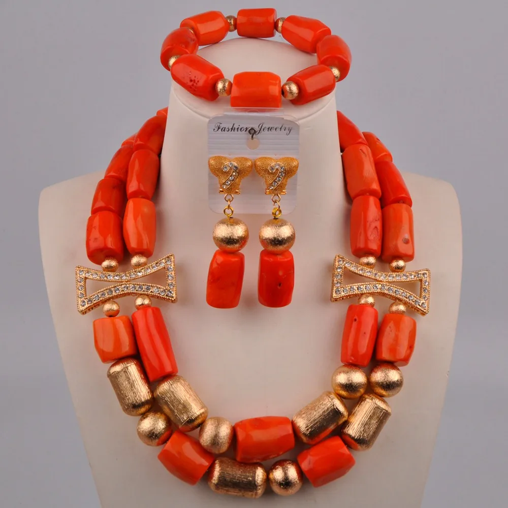 Оранжевые Коралловые бусы нигерийские Свадебные Африканский ювелирный набор