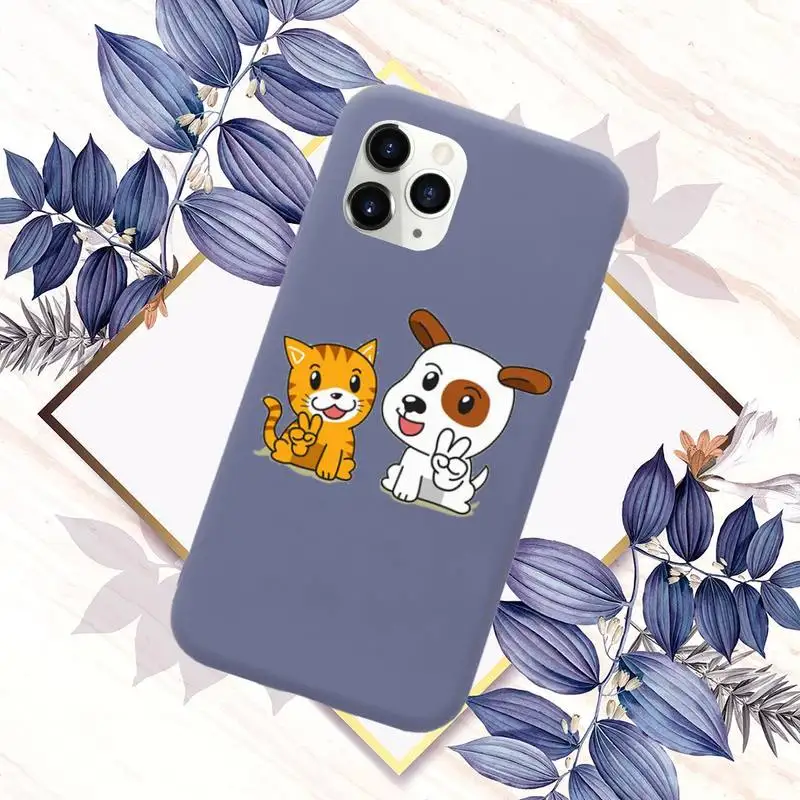 

Cute Cartoon Cat Dog Phone Case Candy Color for iPhone 11 12 mini pro XS MAX 8 7 6 6S Plus X SE 2020 XR